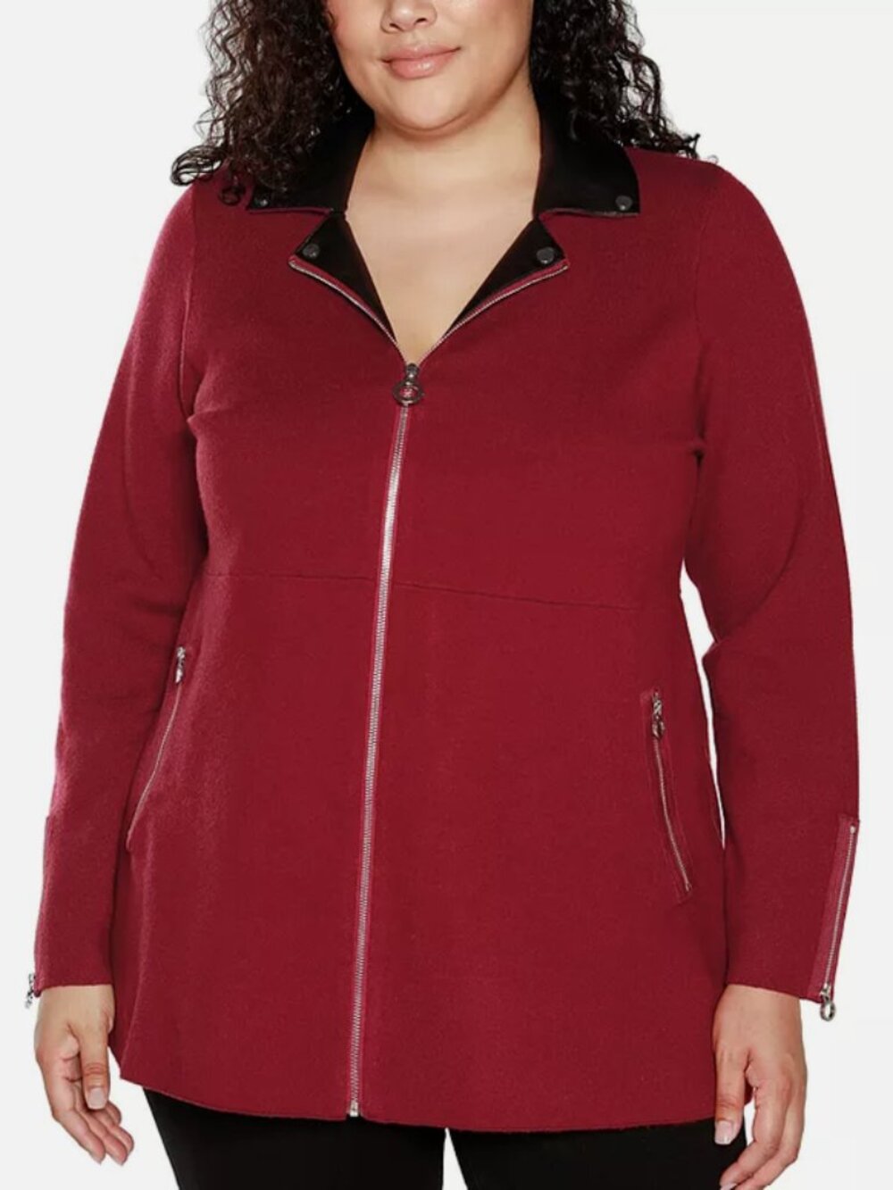 Belldini Plus Faux Leather Collared Sweater Jacket, Size 1X